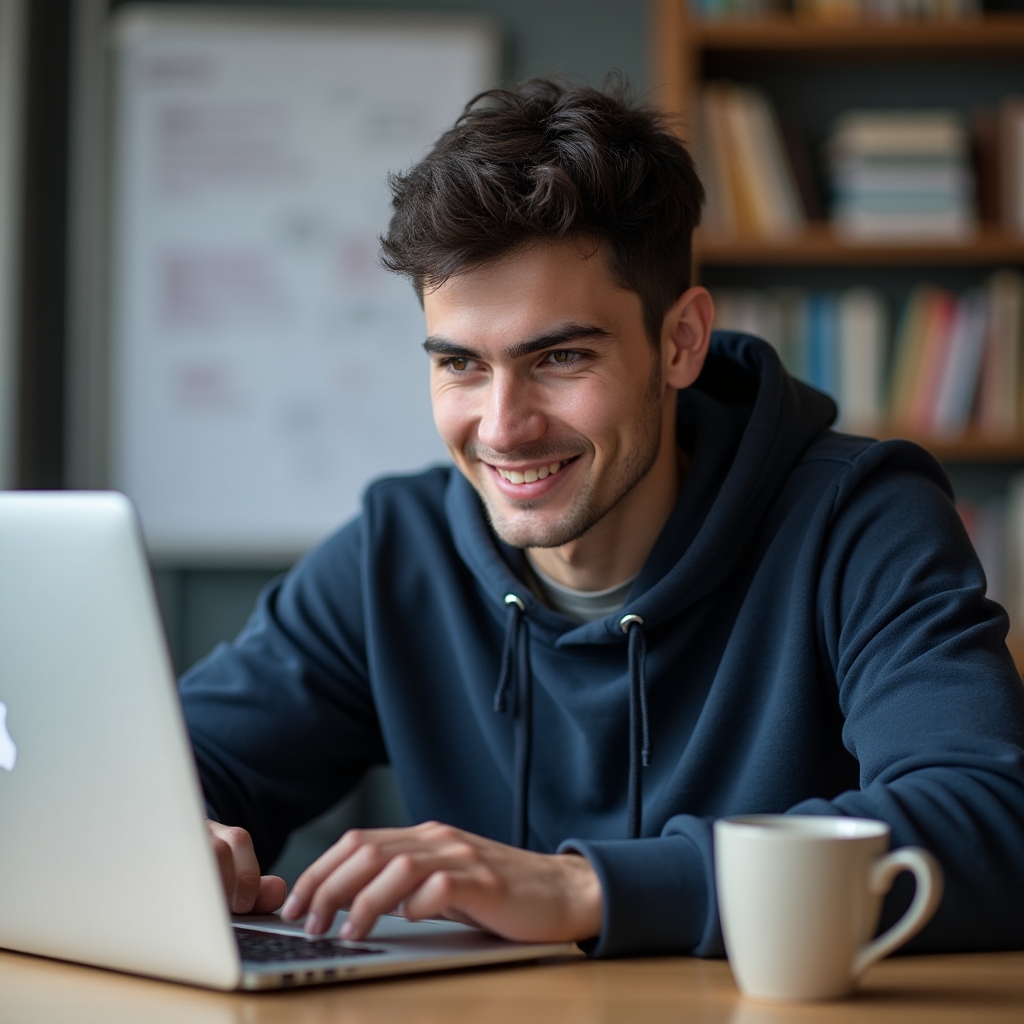 Студент за ноутбуком в процессе обучения